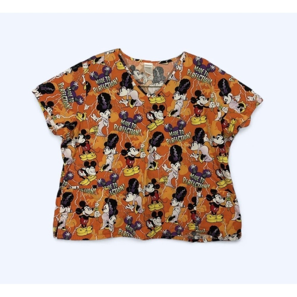 Disney Scrub Top Halloween Mickey Minnie Pluto‎ Orange 3X